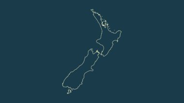 Yeni Zelanda haritası - çizgi film. Bölgeler. Fiziksel.