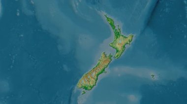 Yeni Zelanda haritası - sür. Bölgeler. Fiziksel.