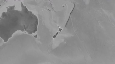 Yeni Zelanda haritası. Bölgeler. Gri Tonlama.