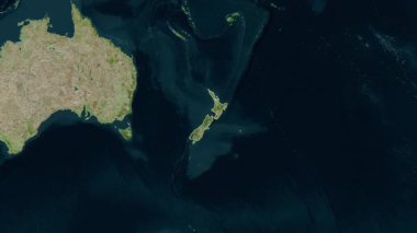 Yeni Zelanda haritası - yakınlaştır. Bölgeler. Uydu.