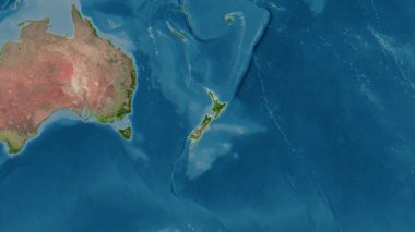 Yeni Zelanda haritası - yakınlaştır. Bölgeler. Uydu.