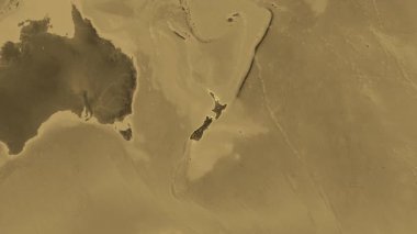 Yeni Zelanda haritası - yakınlaştır. Bölgeler. Sepya.