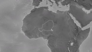 Nijer haritası - yakınlaştır. Bölgeler. Gri Tonlama.