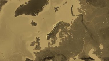 Norveç haritası - yakınlaştır. Bölgeler. Sepya.