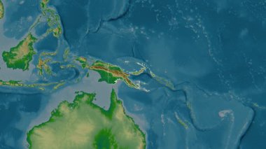 Papua Yeni Gine haritası. Bölgeler. Fiziksel olarak. Etiketler