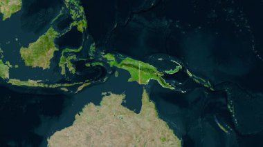 Papua Yeni Gine haritası - süzül. Bölgeler. Uydu.