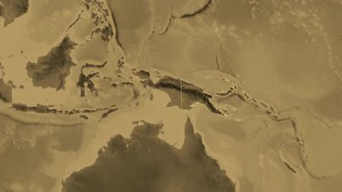 Papua Yeni Gine haritası - süzül. Bölgeler. Sepya.