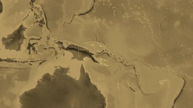 Papua Yeni Gine haritası - yakınlaştır. Bölgeler. Sepya.