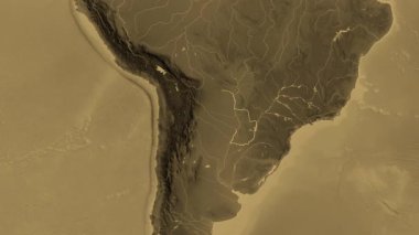 Paraguay haritası - süzül. Bölgeler. Sepya.