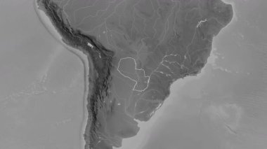 Paraguay haritası - yakınlaştır. Bölgeler. Gri Tonlama.