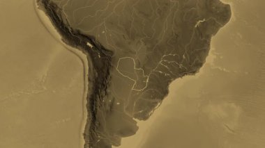 Paraguay haritası - yakınlaştır. Bölgeler. Sepya.