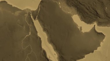 Suudi Arabistan haritası - sür. Bölgeler. Sepya.