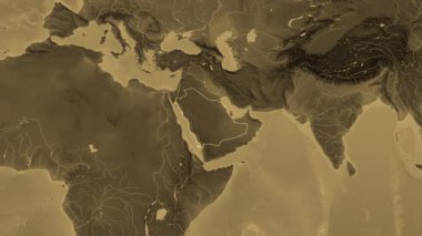 Suudi Arabistan haritası - yakınlaştır. Bölgeler. Sepya.