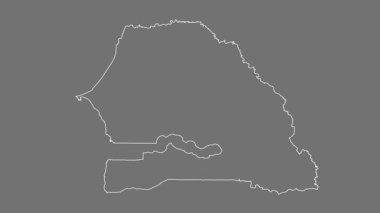 Senegal haritası - çizgi film. Bölgeler. Gri Tonlama.