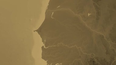 Senegal haritası - sür. Bölgeler. Sepya.