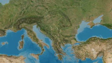 Sırbistan haritası - çıkartma. Bölgeler. Uydu. Etiketler