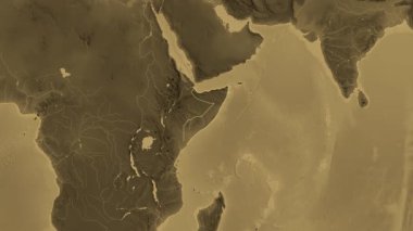 Somali haritası - özüt. Bölgeler. Sepia. Etiketler