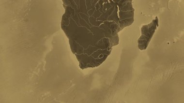 Güney Afrika haritası - süzül. Bölgeler. Sepya.