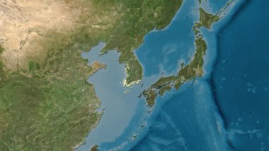 Güney Kore haritası. Bölgeler. Uydu.