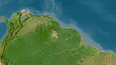 Surinam haritası - süzül. Bölgeler. Uydu.