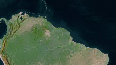 Surinam haritası - yakınlaştır. Bölgeler. Uydu.
