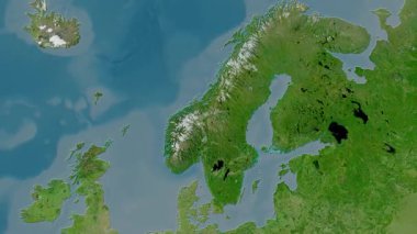 İsveç haritası - sür. Bölgeler. Uydu.