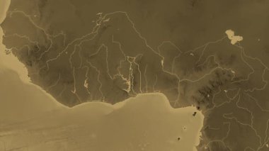 Togo haritası - yakınlaştır. Bölgeler. Sepya.