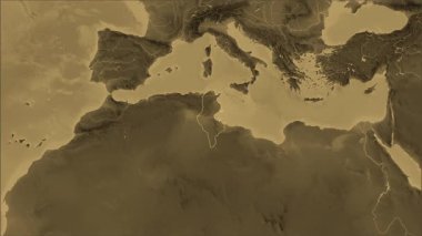 Tunus haritası - yakınlaştır. Bölgeler. Sepya.