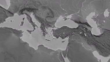 Türkiye, Türkiye haritası - süzül. Bölgeler. Gri Tonlama.