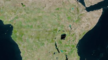 Uganda haritası - süzül. Bölgeler. Uydu.