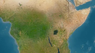 Uganda haritası - süzül. Bölgeler. Uydu.