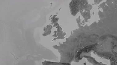 İngiltere - Büyük Britanya haritası- zoom. Bölgeler. Gri Tonlama.