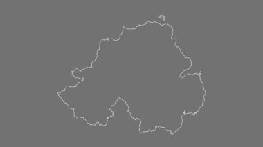 Kuzey İrlanda - Büyük Britanya haritası - çizgi film. Bölgeler. Gri Tonlama.