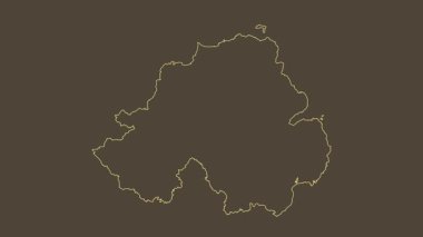 Kuzey İrlanda - Büyük Britanya haritası - çizgi film. Bölgeler. Sepya.