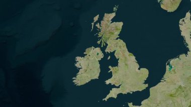 Kuzey İrlanda - Büyük Britanya haritası- özü. Bölgeler. Uydu.