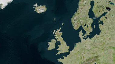 İskoçya - Büyük Britanya haritası- özü. Bölgeler. Uydu.