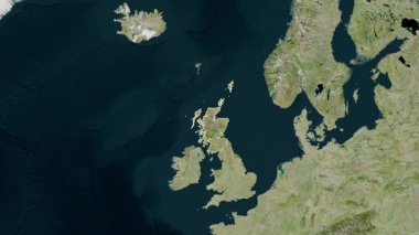 İskoçya - Büyük Britanya haritası- zoom. Bölgeler. Uydu.