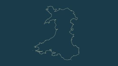 Galler - Büyük Britanya haritası - çizgi film. Bölgeler. Fiziksel.