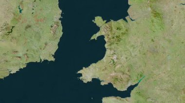 Galler - Büyük Britanya haritası- yol gösteriyor. Bölgeler. Uydu.