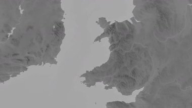 Galler - Büyük Britanya haritası- yol gösteriyor. Bölgeler. Gri Tonlama.