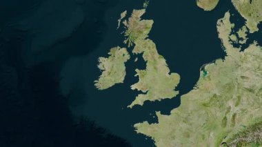 Galler - Büyük Britanya haritası- süzülüyor. Bölgeler. Uydu.