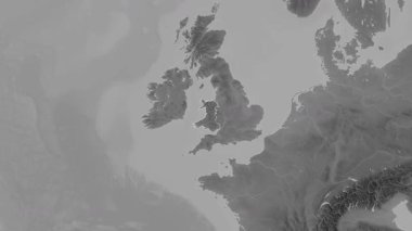 Galler - Büyük Britanya haritası- zoom. Bölgeler. Gri Tonlama.