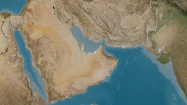 Birleşik Arap Emirlikleri haritası. Bölgeler. Uydu.