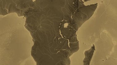 Tanzanya haritası - süzül. Sınır. Sepya.