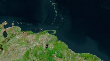 Trinidad ve Tobago haritası. Sınır. Uydu. Etiketler