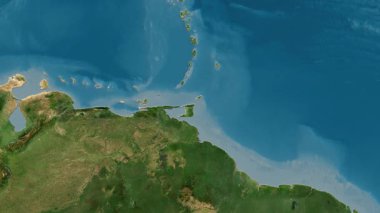 Trinidad ve Tobago haritası - zoom. Sınır. Uydu.