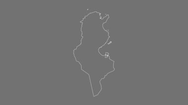 Tunus haritası - çizgi film. Sınır. Gri Tonlama.