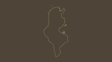 Tunus haritası - çizgi film. Sınır. Sepya.