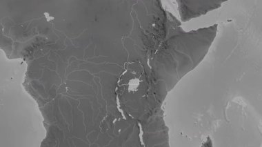 Uganda haritası - özet. Sınır. Gri Tonlama.