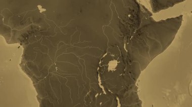 Uganda haritası - süzül. Sınır. Sepya.